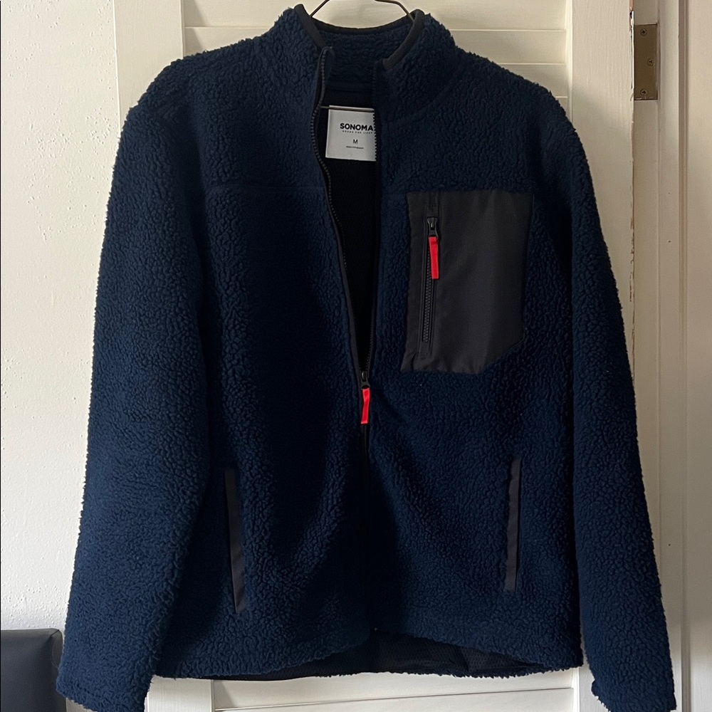 Sonoma Dark Blue Sherpa Jacket with Bright Red Details